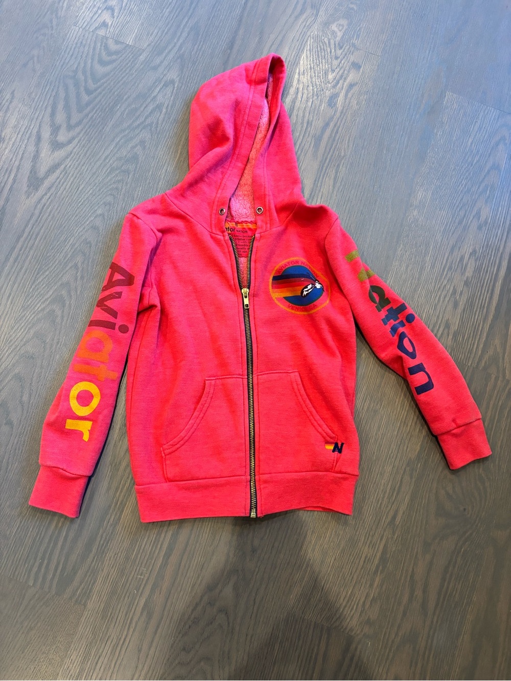 Aviator Nation Youth Red/Pink Zip Hoodie with Multicolor Sleeve Graphics